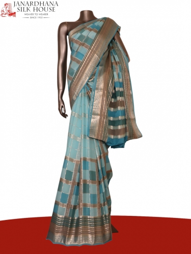 Pure Multi Checks Zari Mysore Crepe Silk Saree